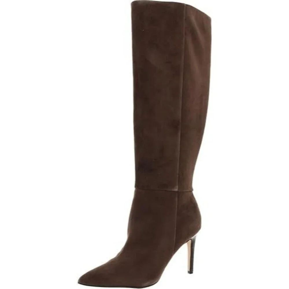 Nine West Richy Women's Knee High Boots Size 7 Dark Brown Suede Stiletto Heel